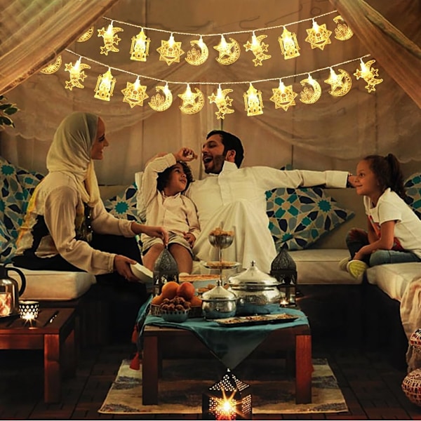 Ramadan lyslenke 3M 20 lamper, Ramadan stjerne og månelys, Ramadan lyslenke Eid lyslenke batteri for hjemmedekorasjon, Kareem dekorasjon Hvit