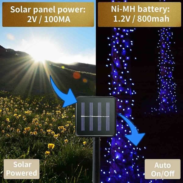 200 LED-valosarjan aurinkokennoilla Joulukuusi Vedenkestävä Ulkokäyttöön Puutarhavalot - Sininen