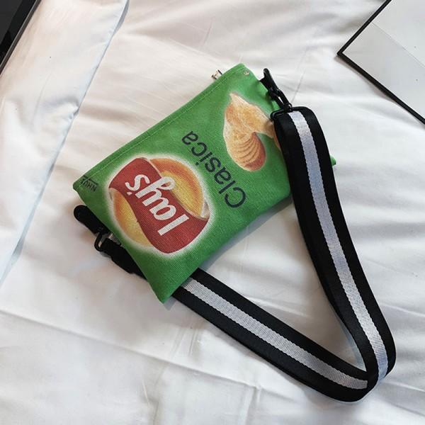 Rolig Potatischips Crossbody Handväska Dam Canvas Axelväska Gul