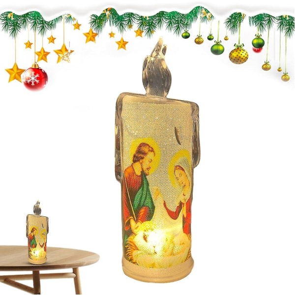 3. flimrande flamlösa ljus | Flammeløse religiøse stearinlys Gave - Devotion Prayer Led Candle Light For Religious Gift, Juldekorationer, Hom