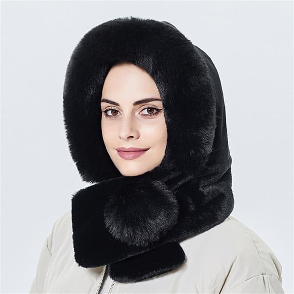 Vinter Pelslue Skjerf Sett Vindtett lue black