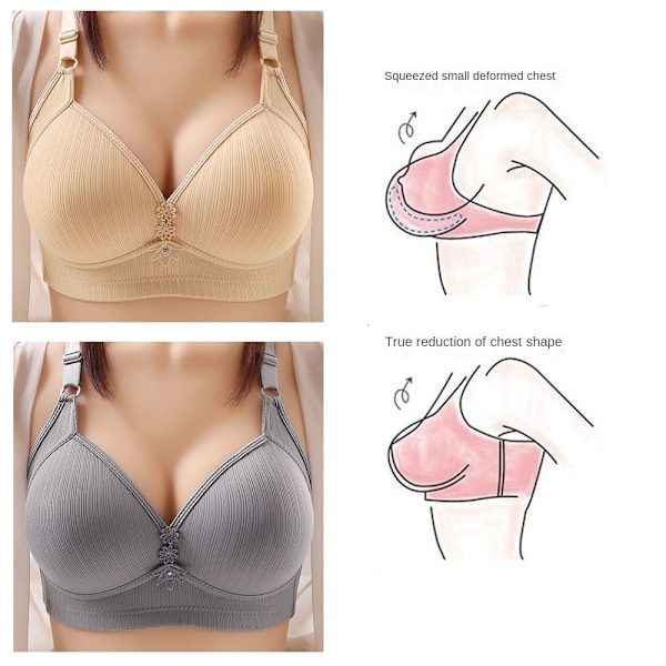 Plus Size BH Uten Stålring Tynn BH Push Up Løft Bralette Topper grå grey XXL 44/100BC