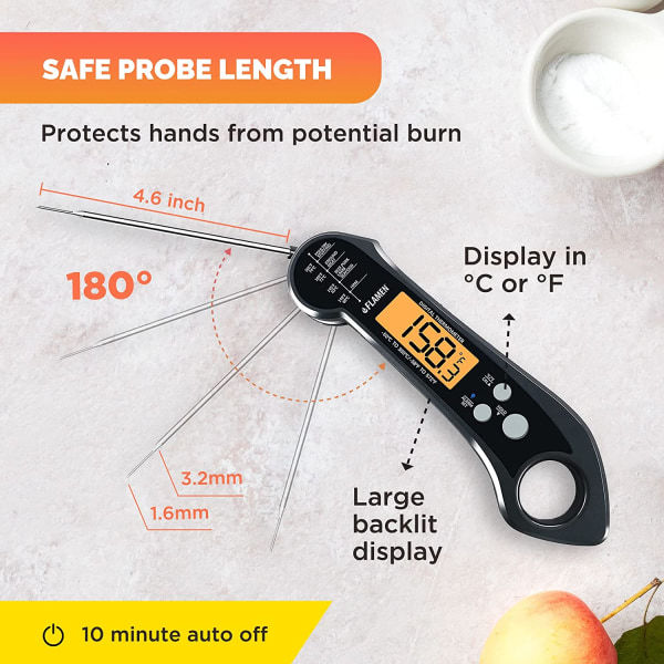 Digital Kötttermometer, 2-i-1 Mattermometer med Dubbel Sond och Temperaturalarm, Vattentät, Kötttermometer för Matlagning, Stekning, Kalkon, Grill, etc.