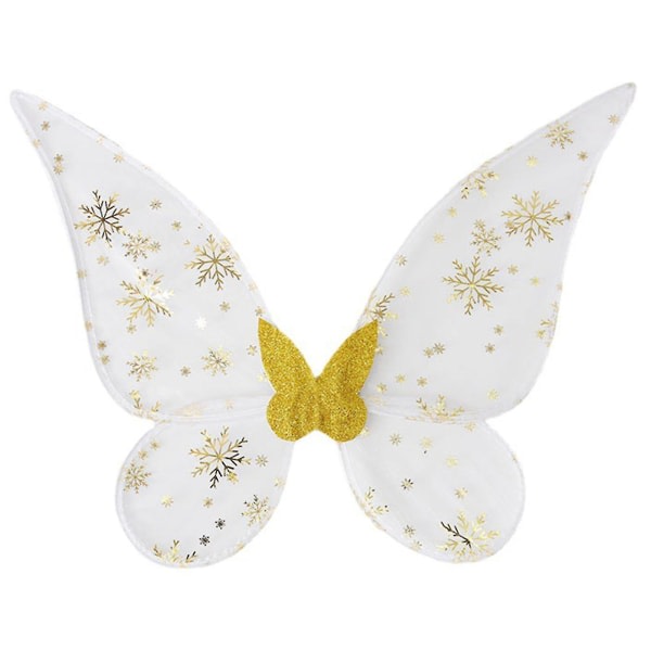 Julflickedräkt Fairy Wings Skimrande snöflinga prydd med glitter för barn Flickor Födelsedagsdräkt Golden Golden