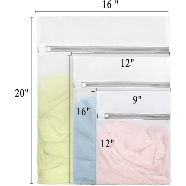 3 st hållbara mesh tvättpåsar för delikatesser (1 stor 16 X 20 tum, 1 medium 12 X 16 tum, 1 liten 9 X 12