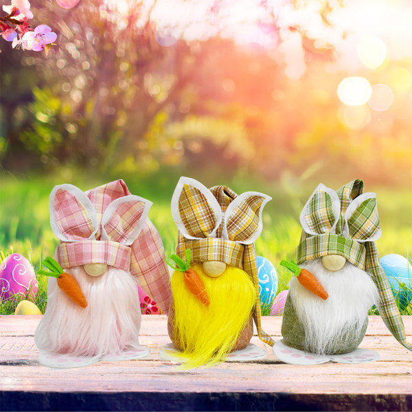 Påske Gnome Bunny Plysj til dukke Kanin Skæg Gulerod Søde tegnefilm dukker Ornament Pink