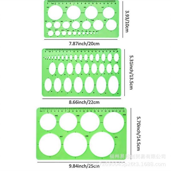3 st cirkulära mallar för mätning av geometri linjal