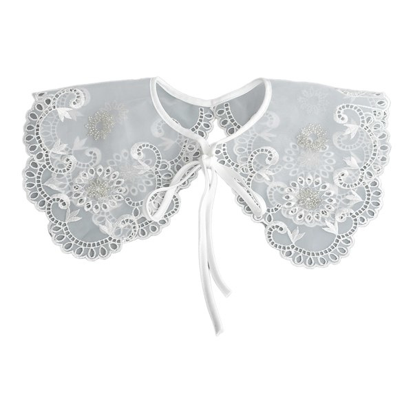 Kvinners Gjennomsiktig Avtakbar Krage Sjal Diamant Perlet Broderte Blomster Sjal Embroideri Kappe
