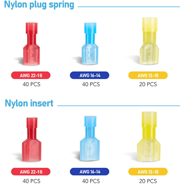 200 kpl kylmäpuristettuja rengasliittimien sarja naaras uros kupari nylon autojen johdotusliittimet, DUBUNS