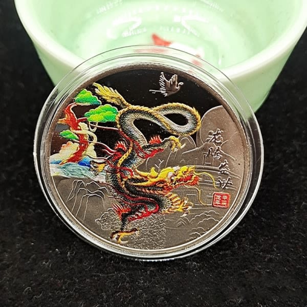 2024 Målade färgglada mynt Lucky Dragon Coin för Collection S Silver