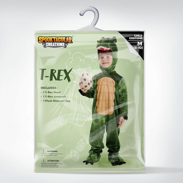 Barn Unisex Brun T-Rex Realistisk Kostym Green Small (5-7 yrs)