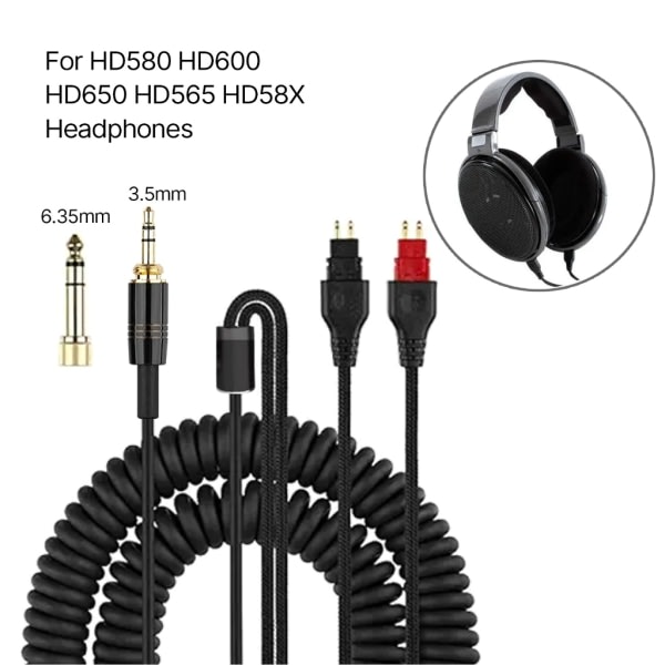 Kvalitets hodetelefonkabel for HD580 HD600 HD650 HD565 HD58X Hodesettkabel 6,35 mm adapter Forbedret holdbarhet 2 meter