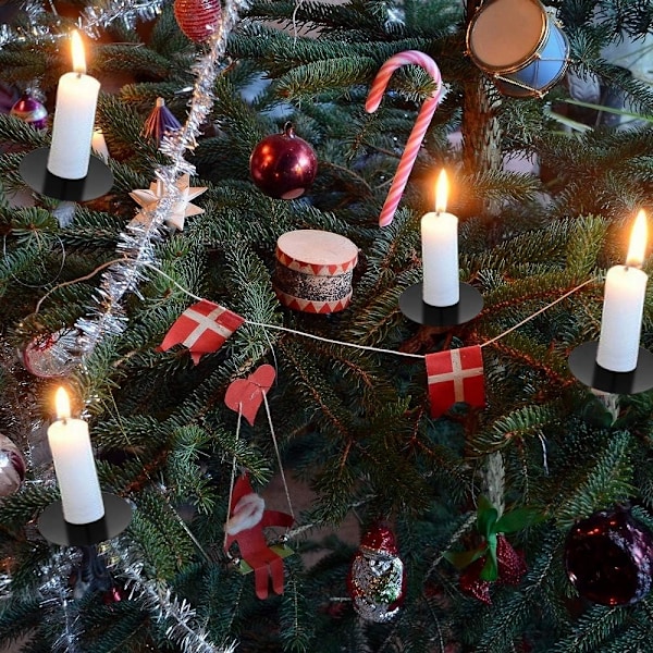 8 x adventskrans i metall, 6 cm lysholder sort lysplate, lysplugg for jul Svart 6 cm