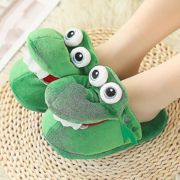 Tegnede Krokodille Sko Plystofleksager Sjove Plushie Mus Kan Åbne Indendørs Sko til Børn Børn Kreative Fødselsdagsgaver 38-39