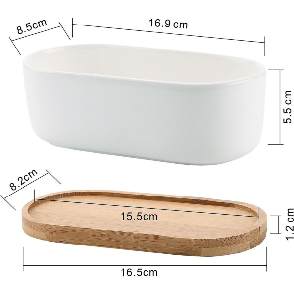 Comsaf 17 cm keramisk sukkulentkrukke med hvid bambusbakke sæt med 2, kaktusplantepotte Cache Krukkeplantepotte Container Hjemmekontor Dekoration