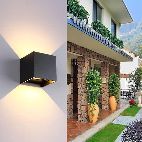 LED Væglampe, Overflademonteret Vandtæt Væglampe Indendørs Væglamper Stue Udendørs Veranda (6W Farve: Sort)