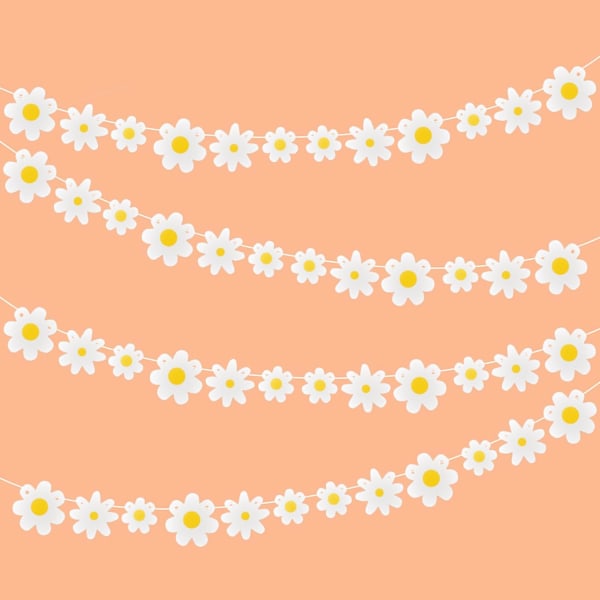 4 stk. Daisy Party Banner, søte Daisy Party Decorations Spring Daisy Party Banners Daisy Flower Banners for Birthday Nursery Party Home Decor