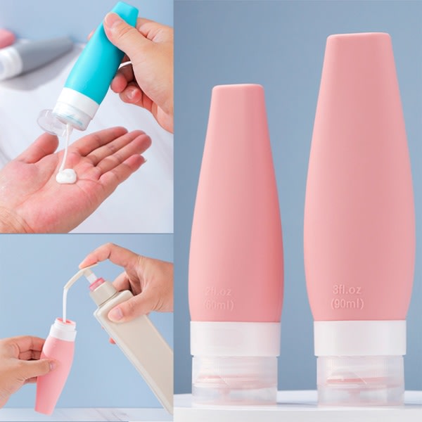 Reseflaskor Läckagesäkra silikonpåfyllningsbara flaskor Kosmetiska toalettartiklar 90ml Set