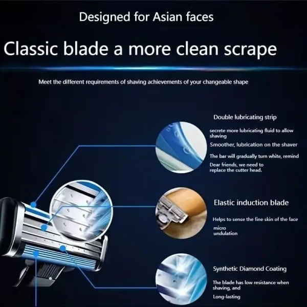 3-lags barberblad, manuel barbermaskine til mænd i rustfrit stål, retro våd barbermaskine, genanvendelig barbermaskine 4Blades 4Blades