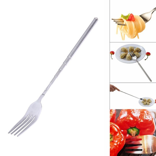 Sølv rustfrit teleskopisk udtrækkelig gaffel middag frugt dessert Sølv one size Silver one size
