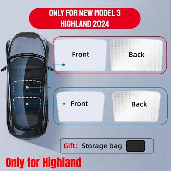 Auringonsuojat Teslan Model 3 Auringonkatolle Highland 2024 Model Y 2021-23 Jääkangas Solki Auringon Varjo Lasin Etu Taka Kattoluukku Tarvike white Model 3 Highland