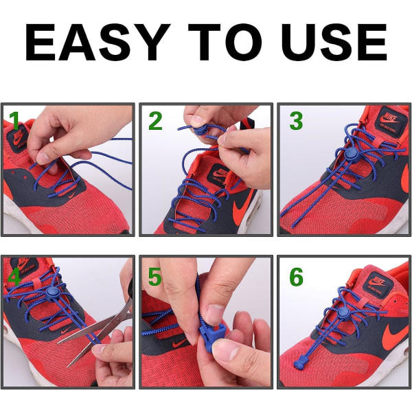 5 par selvlåsende elastiske skolisser for barn, uten knyting, Elastic S