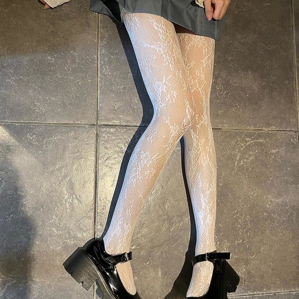Kvinde Hollow Out Mesh Fishnet Strømpebukser Sød Blonde Floral Lolita Strømpebukser