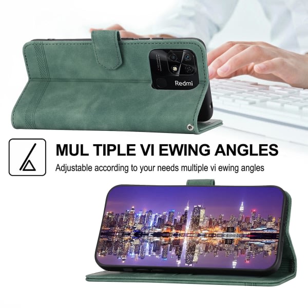 Nytt romantiskt fodral för Redmi Note 10 Pro med snodd, högtalarhål, kortfack, plånboksfunktion, stativfunktion, fallskydd Grön