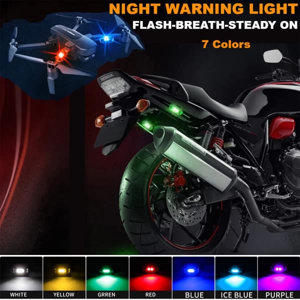 4 kpl Strobe-lennokkivaloa, 7 väriä LED-lentokoneen Strobe-valot ja USB-lataus Strobe-valo Lennokki Yövalo moottoripyörälle, RC-autolle, RC-veneelle, lennokille