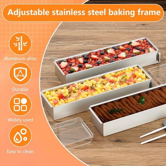 Kakeform - 1 rektangulær bakeplate, justerbar moussekakeform med avtakbare sidepaneler for tilberedning av kake, brød, tiramisu (30 cm)
