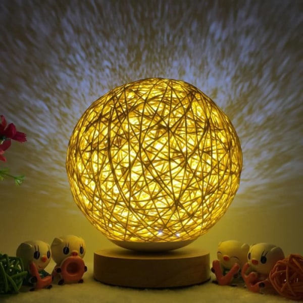 15 cm rottingpallo LED-yöpöytävalaisin pistokkeella himmennettävä beige lämmin valo USB-pöytävalaisin,