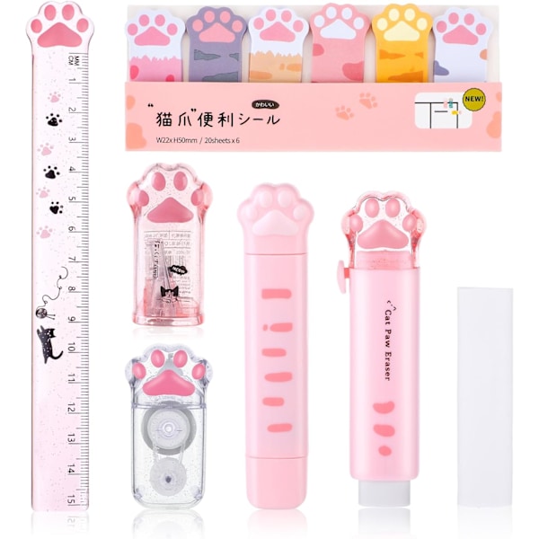 Kawaii Cat Paw Office Supplies - Cute Cartoon Pencil Sharpener and School Supplies Set