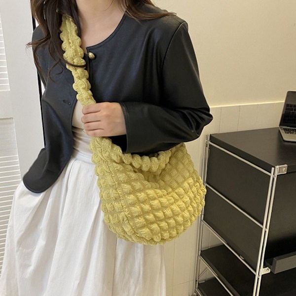 Naisten ruudullinen tikattu olkalaukku, suuri tilavuus, crossbody-laukku yellow