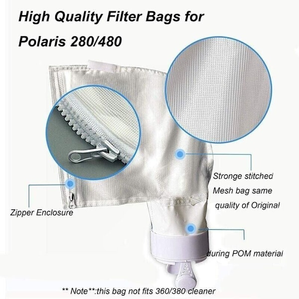 3 KPL Polaris 280 480 Uima-altaan Puhdistuslaukkuja, 2 KPL Vahvistettuja Nylon-suodatinpusseja Vetoketjulla K13