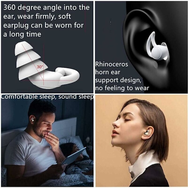Høy Fidelity Silikon Gjenbrukbare Ørepropper for Søvn (40dB Reduksjon), Svømming, Studier, Konserter, Støyreduksjon & Hørselvern (Grå)