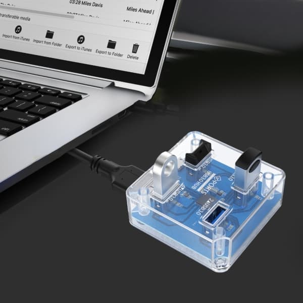 Transparent USB HUB 4 porte USB3.0 adapter splitter understøtter ekstern Micro USB strøm til stationær bærbar computer null - A