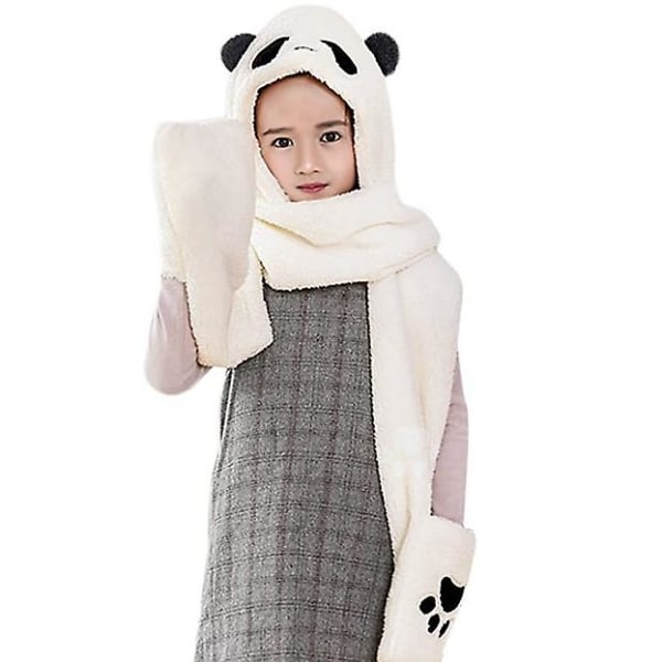 Vinter Panda Hat Scarf Handske Set For Women, varm Kvinnor Siames Hoodie