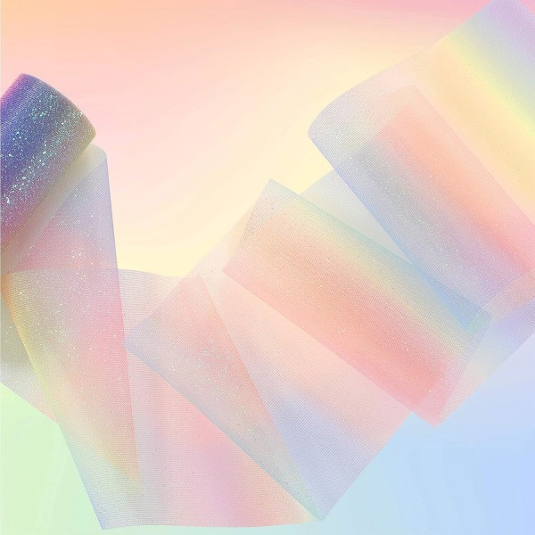 6 tum x 10 meter regnbågsglitter tyllbandrullar gradient tyll nät tyg spole glitter sortiment för bordsstol rosett tutu kjol sömnad 2 rulle