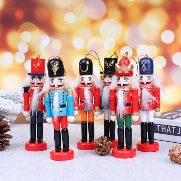 6 stk Juldekorasjon 12cm Treprodusert Nøtteknekkerdukke Ny rød 6stk red 6pcs