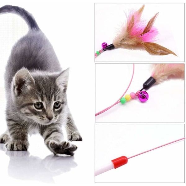 Katt Leksak Tease Cat Stick Färg Garn Fjäder med Klocka (3st)