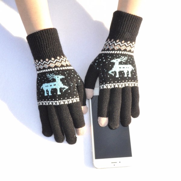 Mænd Kvinder Jul Hjort Trykt Varm Efterår Vinter Full Finger Sort OneSize black OneSize