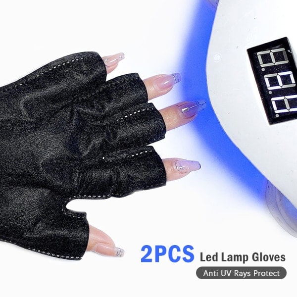 2 stk Anti Uv-stråler Beskyttelseshansker Neglehansker Led-lampe Negle Uv P A onesize A onesize