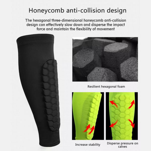 1 kpl Honeycomb Jalkapallo Shin Guards Jalkapallo Suojat Urheiluleggings Musta L Black L