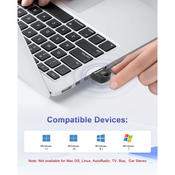 Bluetooth 5.4 USB-adapter til PC, hovedtelefoner, tastatur, smartphone, tablet, Windows 11/10/8.1/7 (Sort)