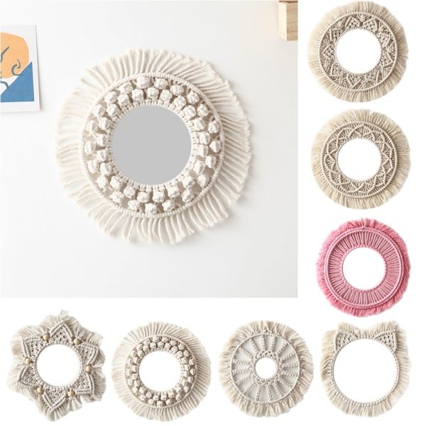 Käsintehty Makramee-seinäkoriste Ripustus Boho Fringe Pyöreät Koristeet asuntoon null - 103E