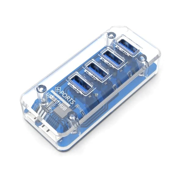 Transparent USB HUB 4 porte USB3.0 adapter splitter understøtter ekstern Micro USB strøm til stationær bærbar computer null - A