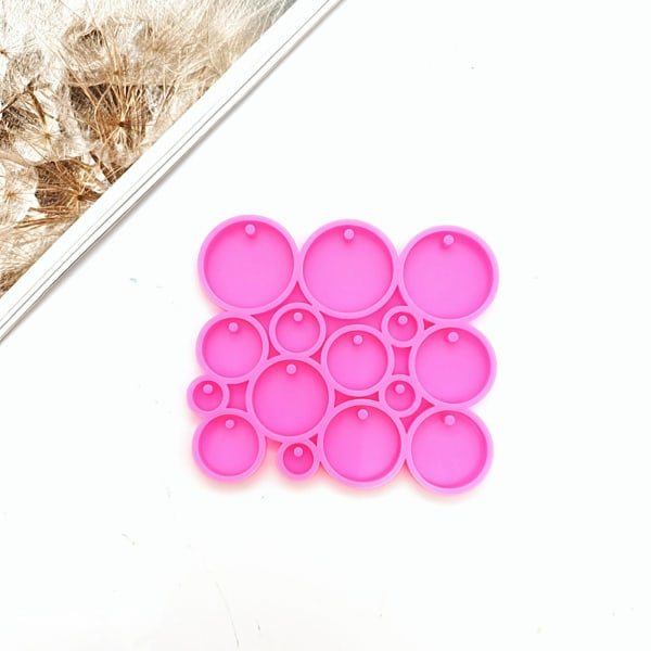Blanke forme Runde Multi-størrelse 5/3,3/2,3/1,7/1,2 cm Harpiks Silikon Nøglering Forme med hul DIY Håndværk Pink
