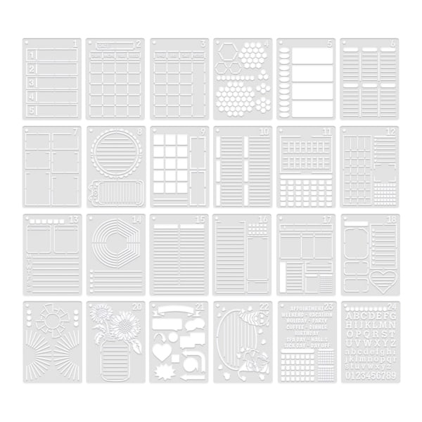 Pistepistepäiväkirjan suunnittelijan tee-se-itse-mallit Ultimate Productivity Journal -kalenterien kaavain Luettelot Kirjaimet Numerot 24 kpl