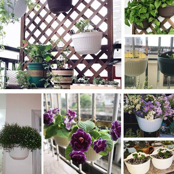 Hängande blomkruka i plast, halvcirkelformad väggkruka, grå