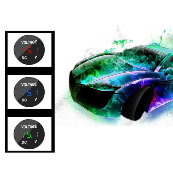 LED-digitaalinen jännitteenmittauslaite autoon ja moottoripyörään, jännitteenmittaus DC 12V-24V ajoneuvoille, sininen